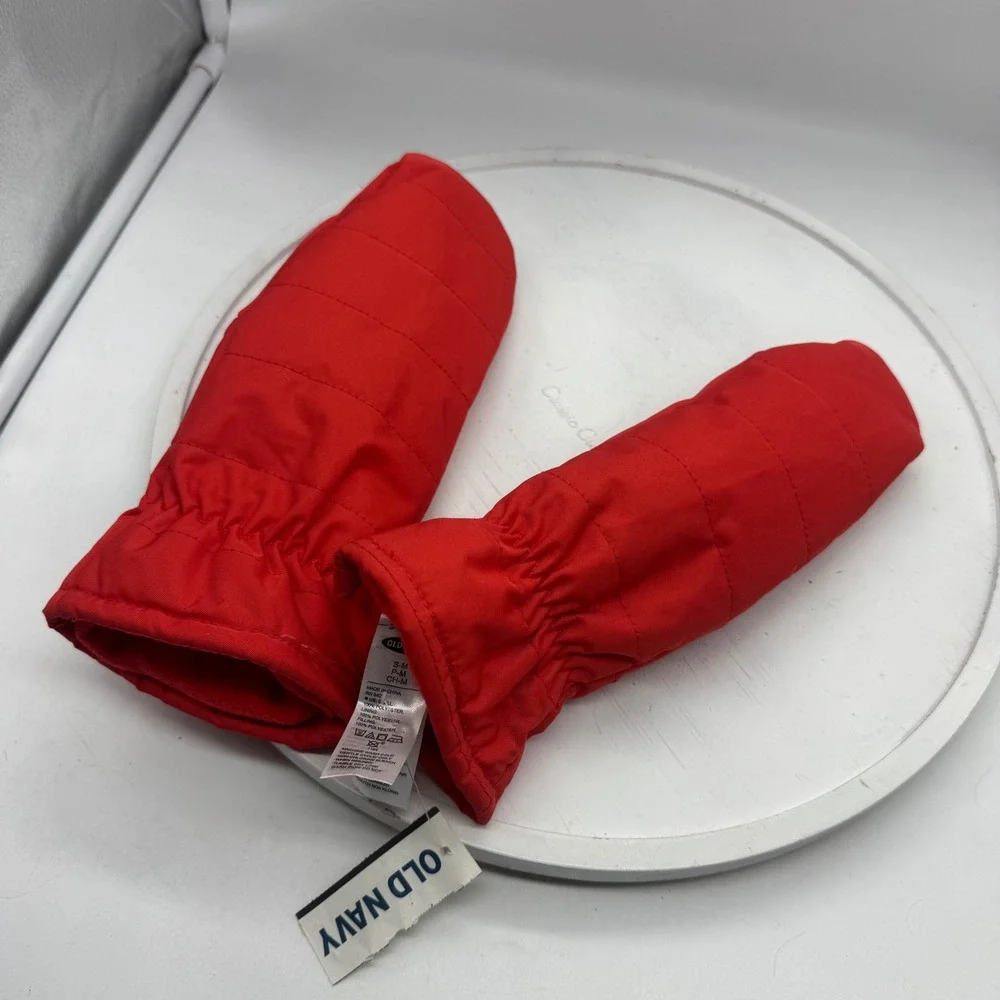 Old Navy Red Quilted Winter Mittens S/M Puffer Fleece Lined 393357-00-1 NEW